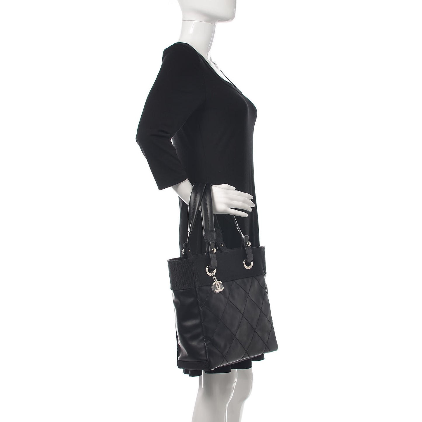 Coated Canvas Quilted Small Paris Biarritz Tote Black