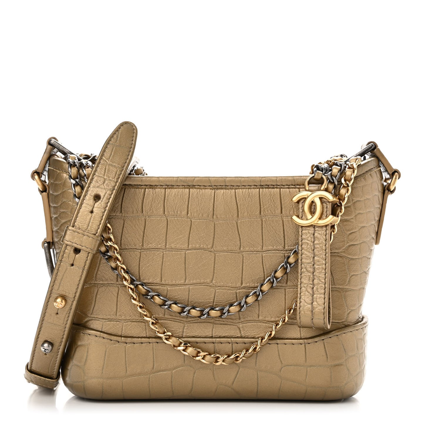 Metallic Calfskin Crocodile Embossed Cocodile Small Gabrielle Hobo Gold