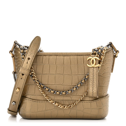 Chanel Metallic Calfskin Crocodile Embossed Cocodile Small Gabrielle Hobo Gold 1 of 10