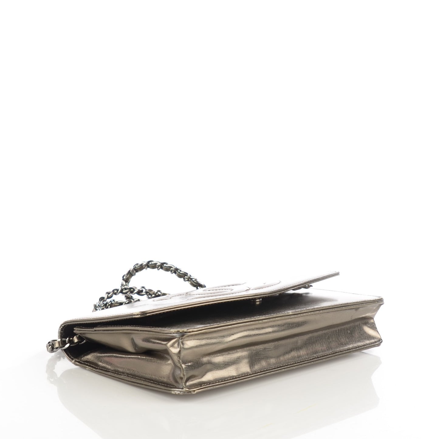 Metallic Calfskin Timeless CC Wallet on Chain WOC Bronze