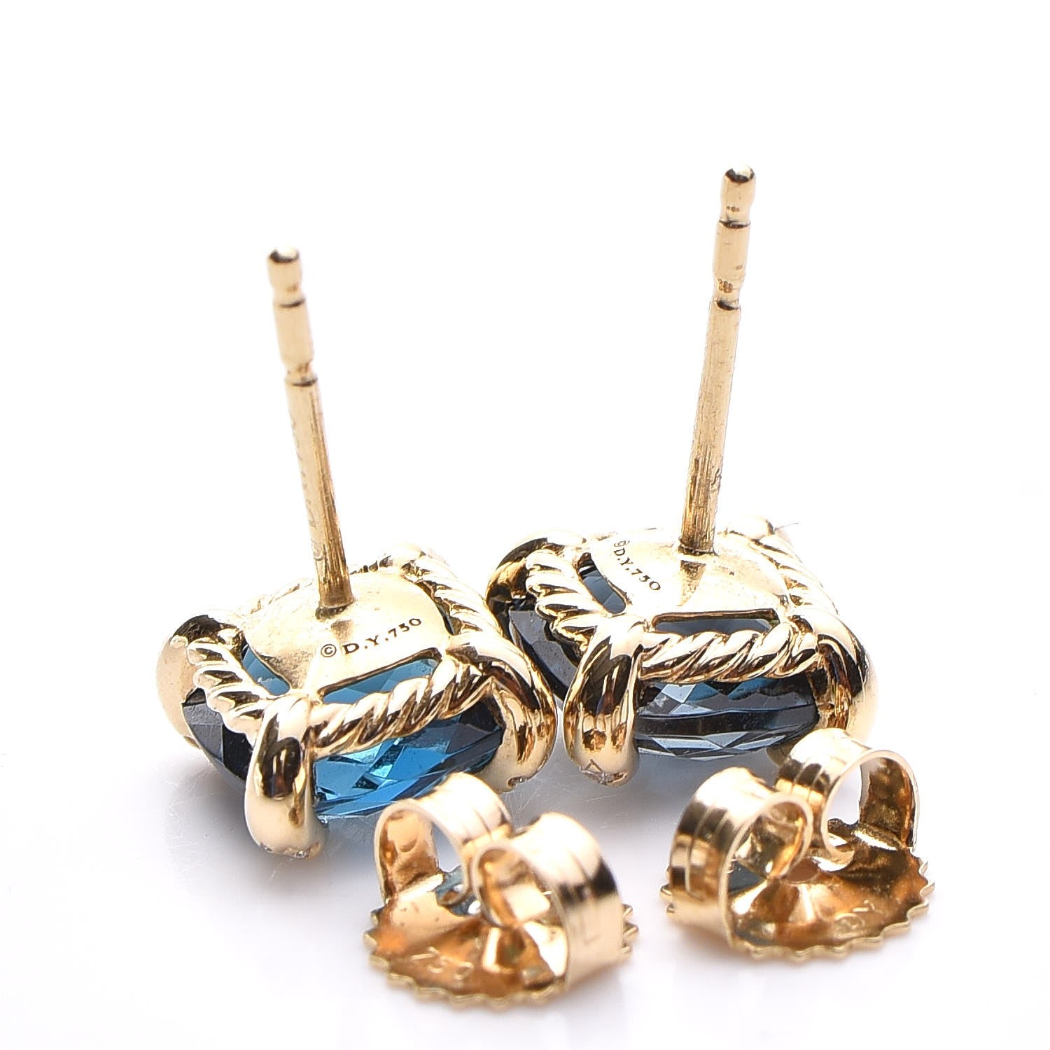 David Yurman 18K Yellow Gold Hampton Blue Topaz Diamond Chatelaine Earrings 4 of 6