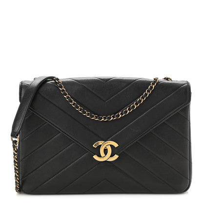 Chanel Lambskin Chevron Quilted Medium Envelope Flap Black 1 of 13