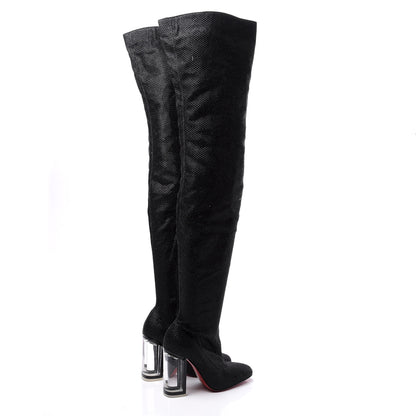 Christian Louboutin Glitter Diams New Gloria 100 Thigh High Boots 37 Black 4 of 8