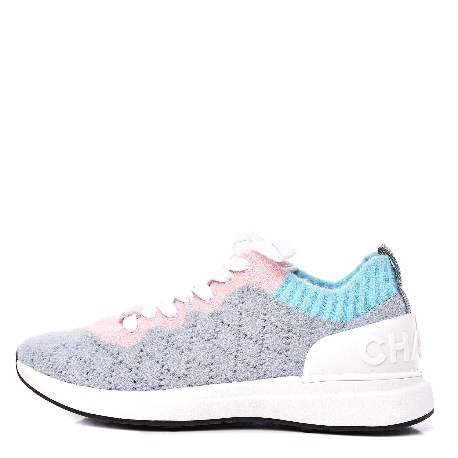 Chanel Mixed Fabrics Knit Sneakers 35 Grey Pink Blue 1 of 10
