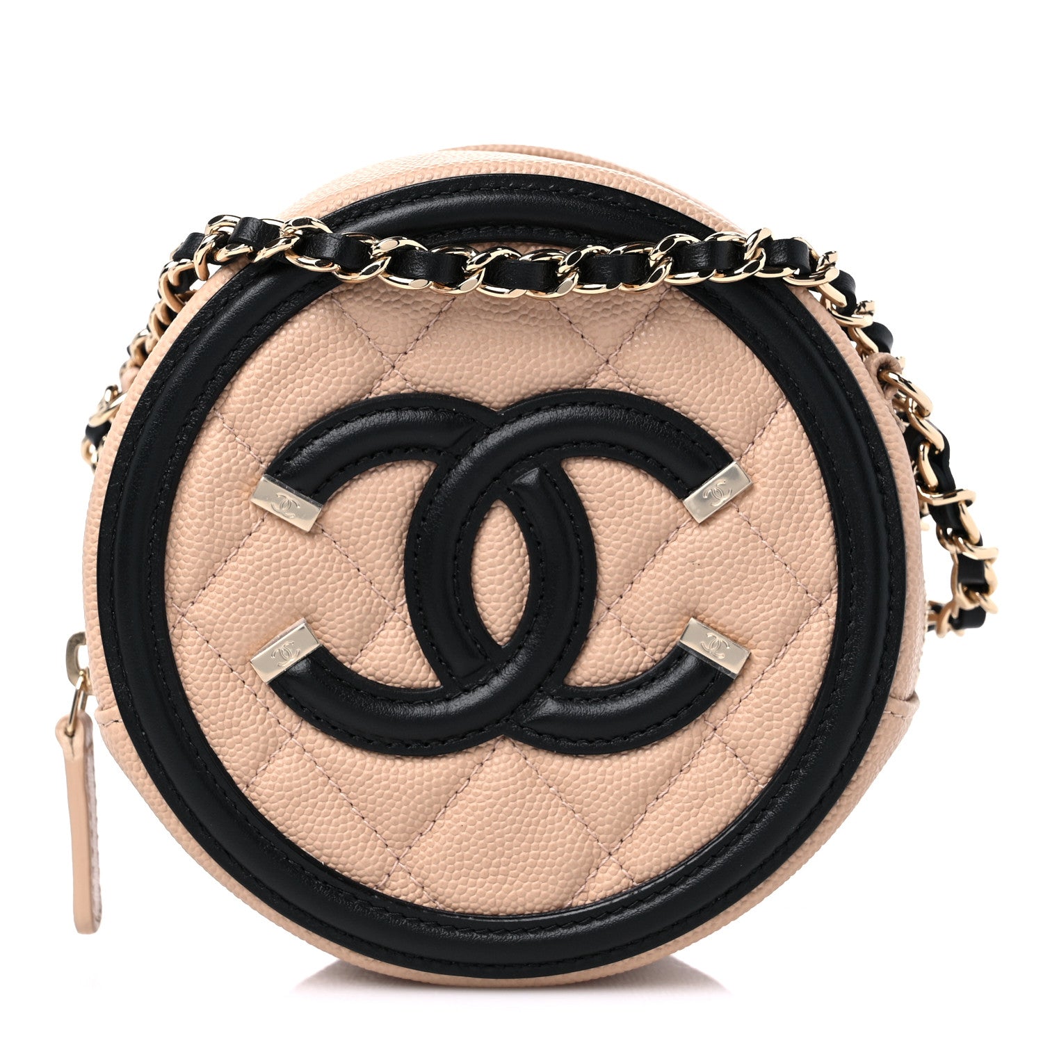 Chanel Caviar Quilted Round Filigree Crossbody Beige Black 1 of 10