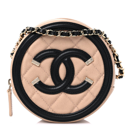 Chanel Caviar Quilted Round Filigree Crossbody Beige Black 1 of 10