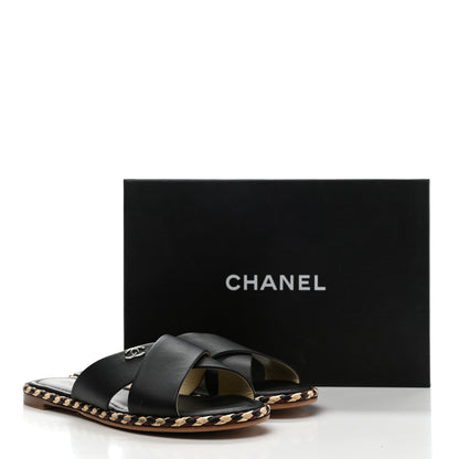 Chanel Lambskin Braided Mule Sandals 40 Black 11 of 11