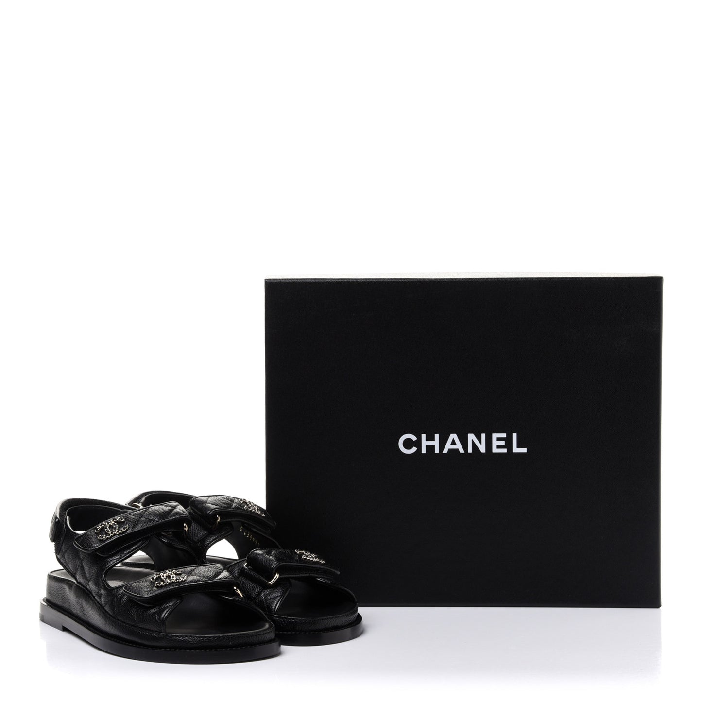 Grained Calfskin Velcro Dad Sandals 36 Black