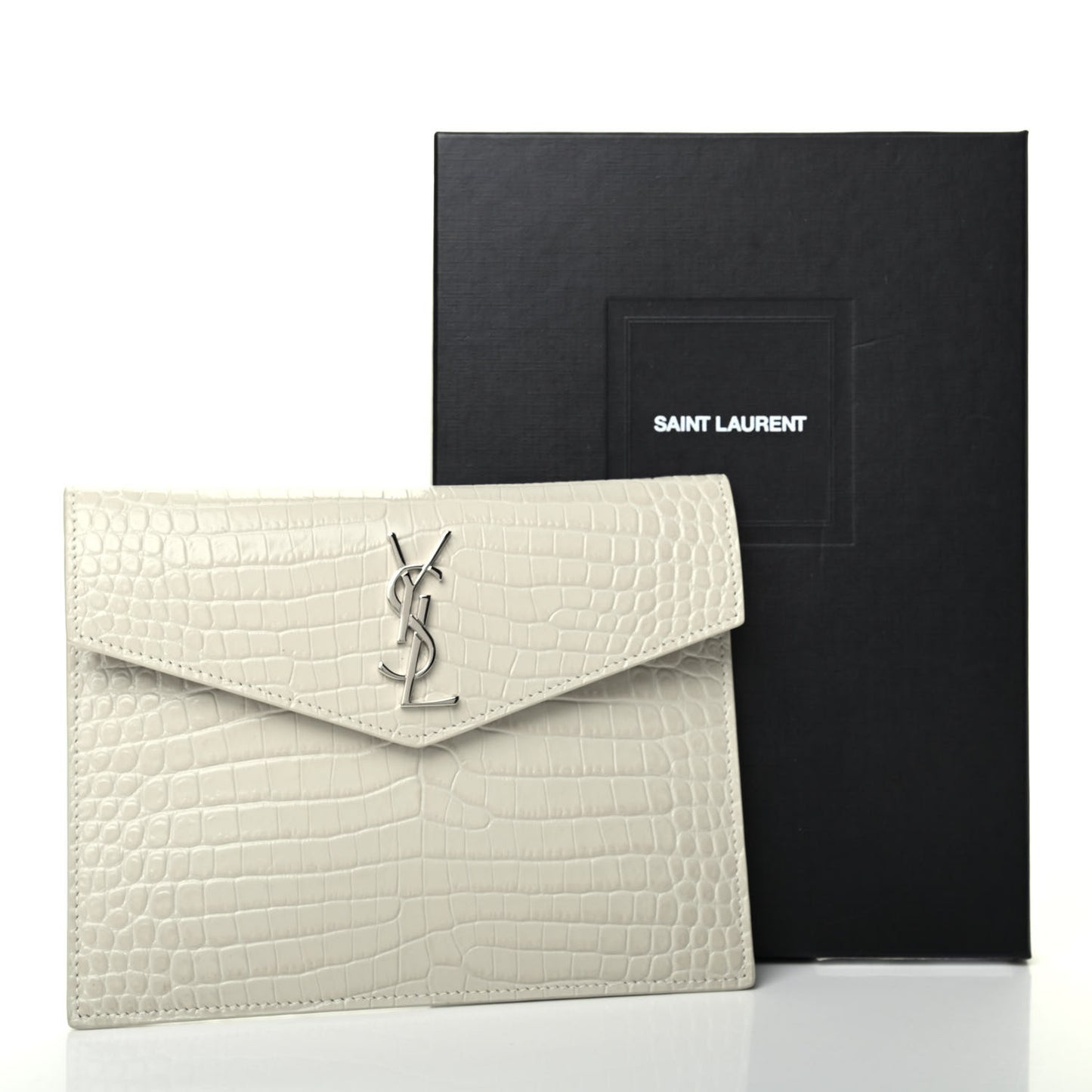 Calfskin Crocodile Embossed Monogram Uptown Baby Pouch Perle