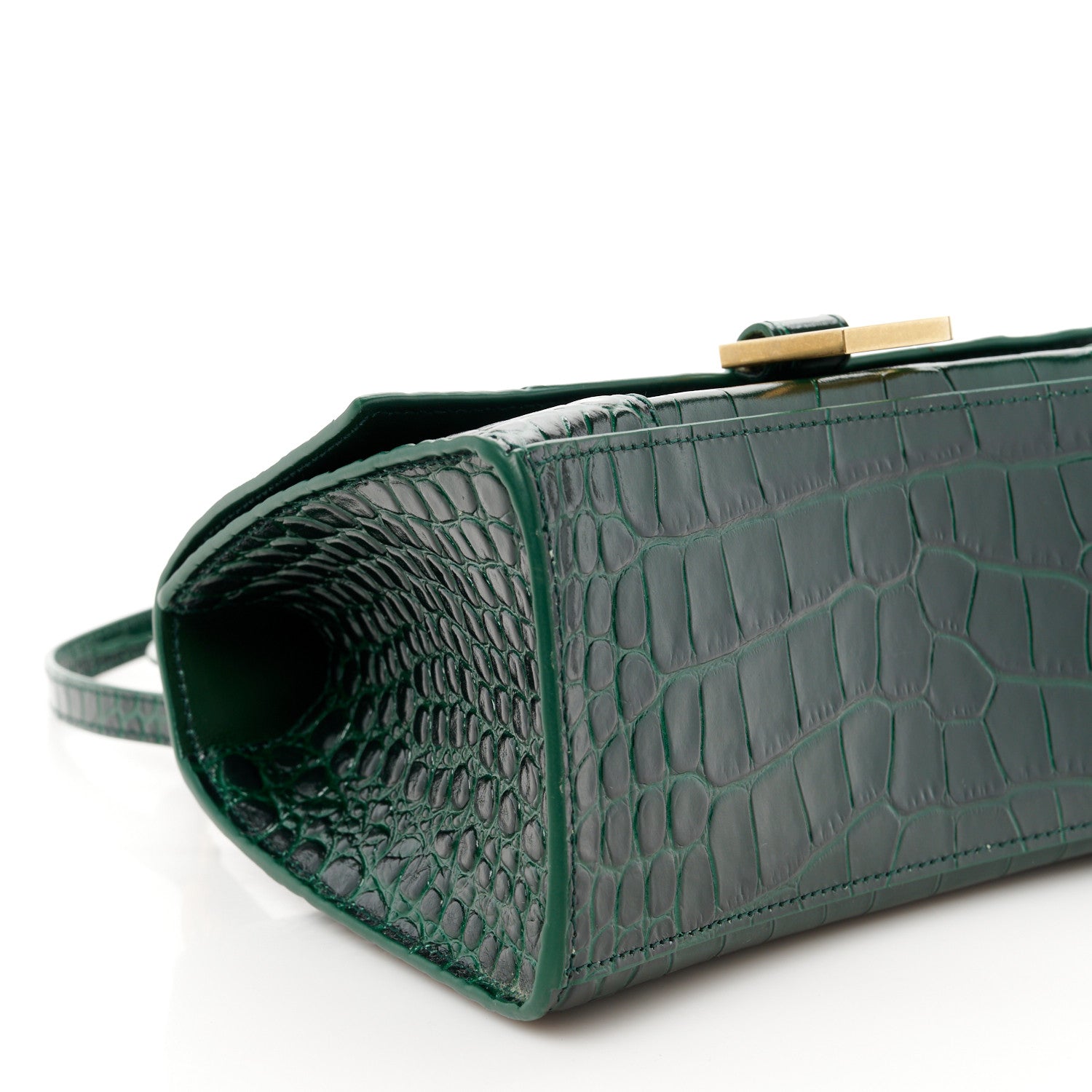 Balenciaga Shiny Calfskin Crocodile Embossed Small Hourglass Top Handle Bag Forest Green 10 of 11