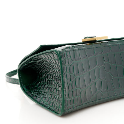 Balenciaga Shiny Calfskin Crocodile Embossed Small Hourglass Top Handle Bag Forest Green 10 of 11