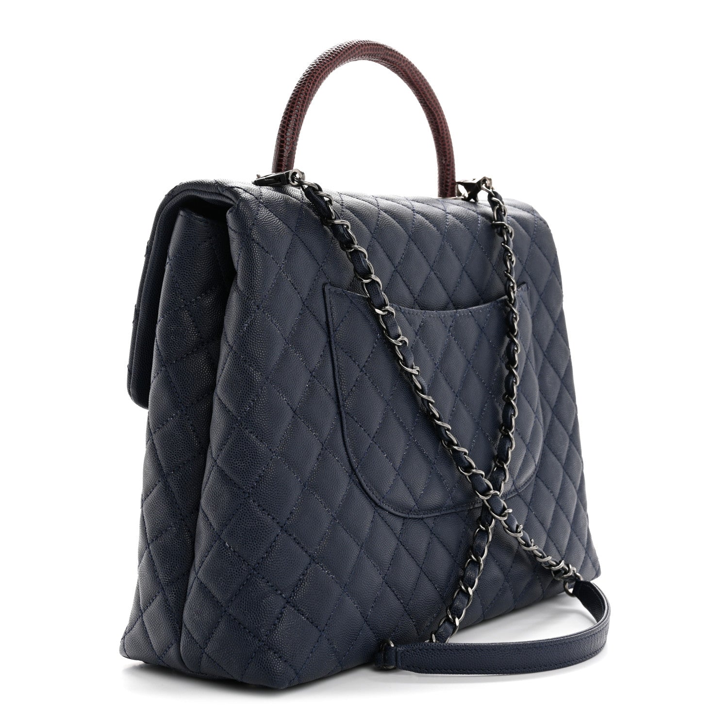 Chanel Caviar Lizard Quilted Large Coco Handle Flap Blue 3 of 17