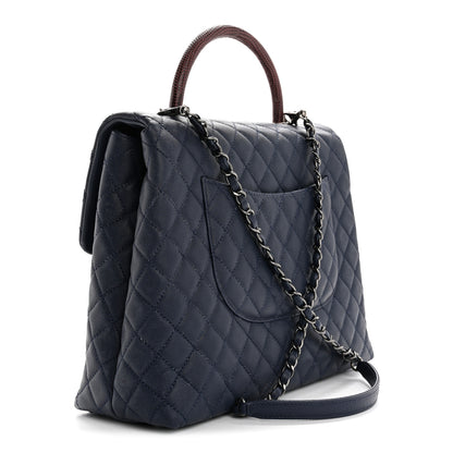 Chanel Caviar Lizard Quilted Large Coco Handle Flap Blue 3 of 17