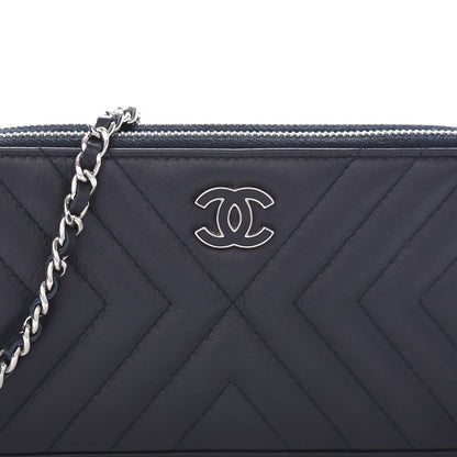 Chanel Calfskin Chevron Quilted Tassel Clutch With Chain Navy 19 of 19