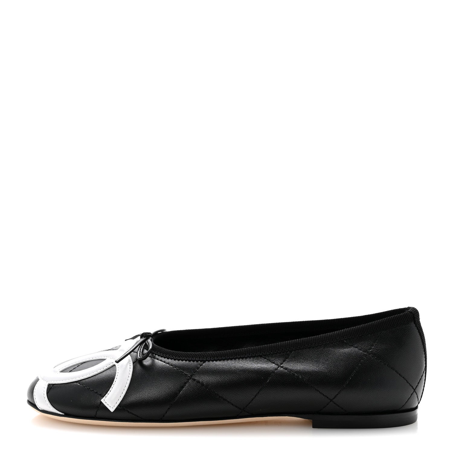 Chanel Lambskin Quilted CC Cambon Ballet Flats 37.5 Black White 1 of 10