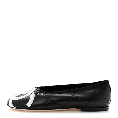 Chanel Lambskin Quilted CC Cambon Ballet Flats 37.5 Black White 1 of 10