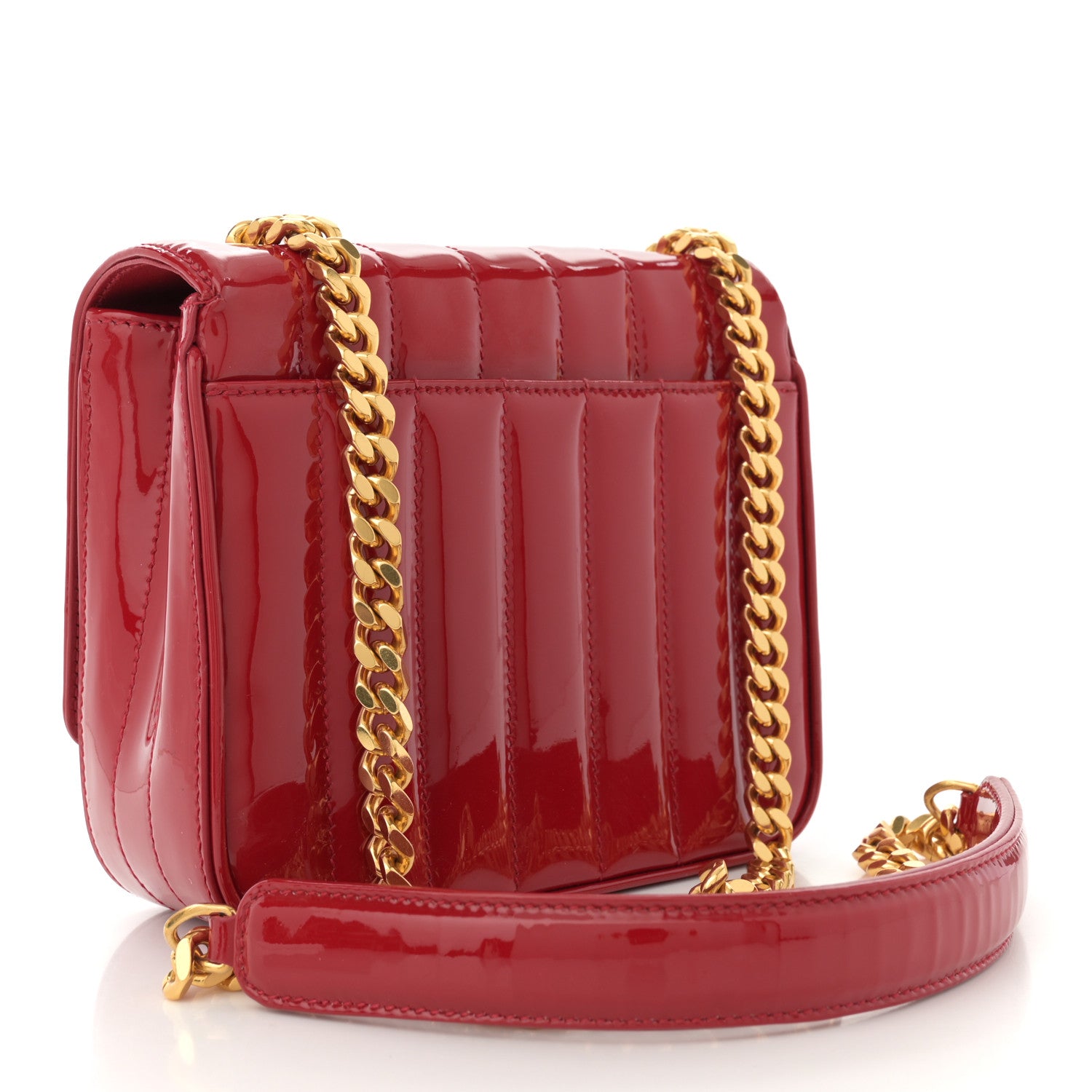 Saint Laurent Patent Matelasse Monogram Small Vicky Chain Bag Red 3 of 13