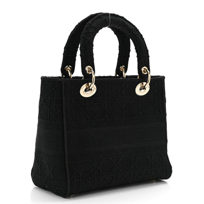 Christian Dior Canvas Embroidered Cannage Medium Lady D-Lite Black 2 of 9