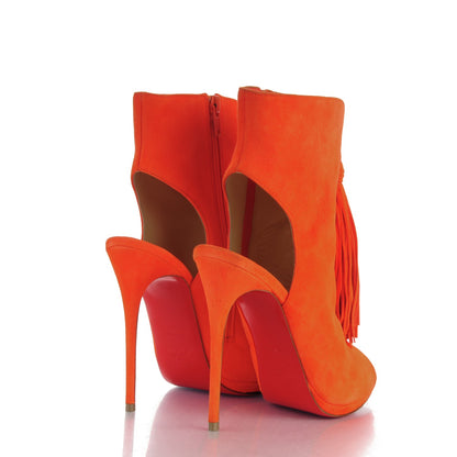 Christian Louboutin Suede Fringe Otoka 120 Booties 37 Capucine 4 of 7