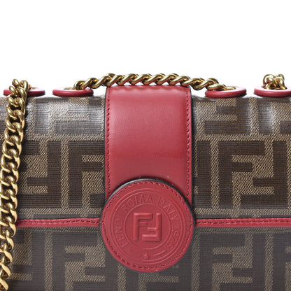 Fendi Glazed Fabric Vitello Century FF 1974 Stamp Patch Mini Double F Crossbody Bag Mogano Panna Fragola 9 of 10