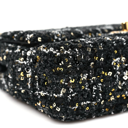 Chanel Tweed Sequin Small Single Flap Black Silvery Golden 9 of 11