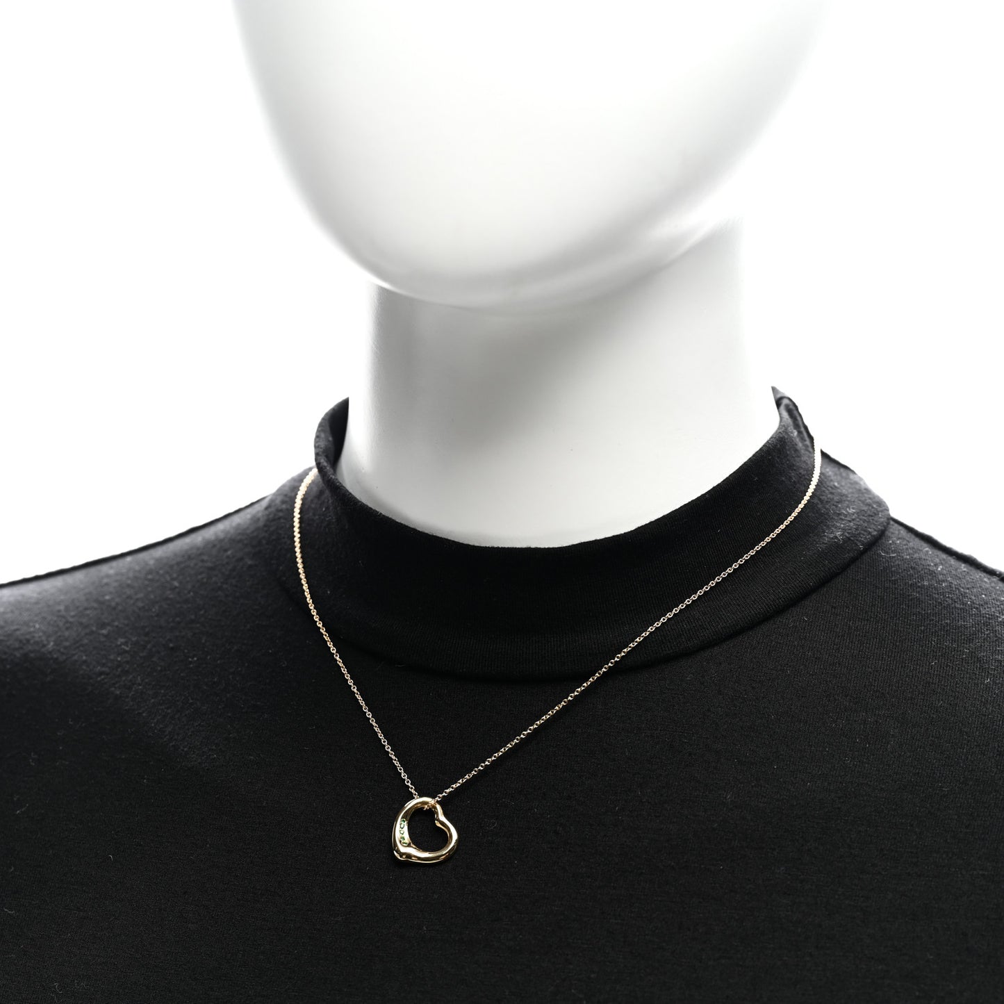 18K Yellow Gold Emerald 16mm Elsa Peretti Open Heart Pendant Necklace