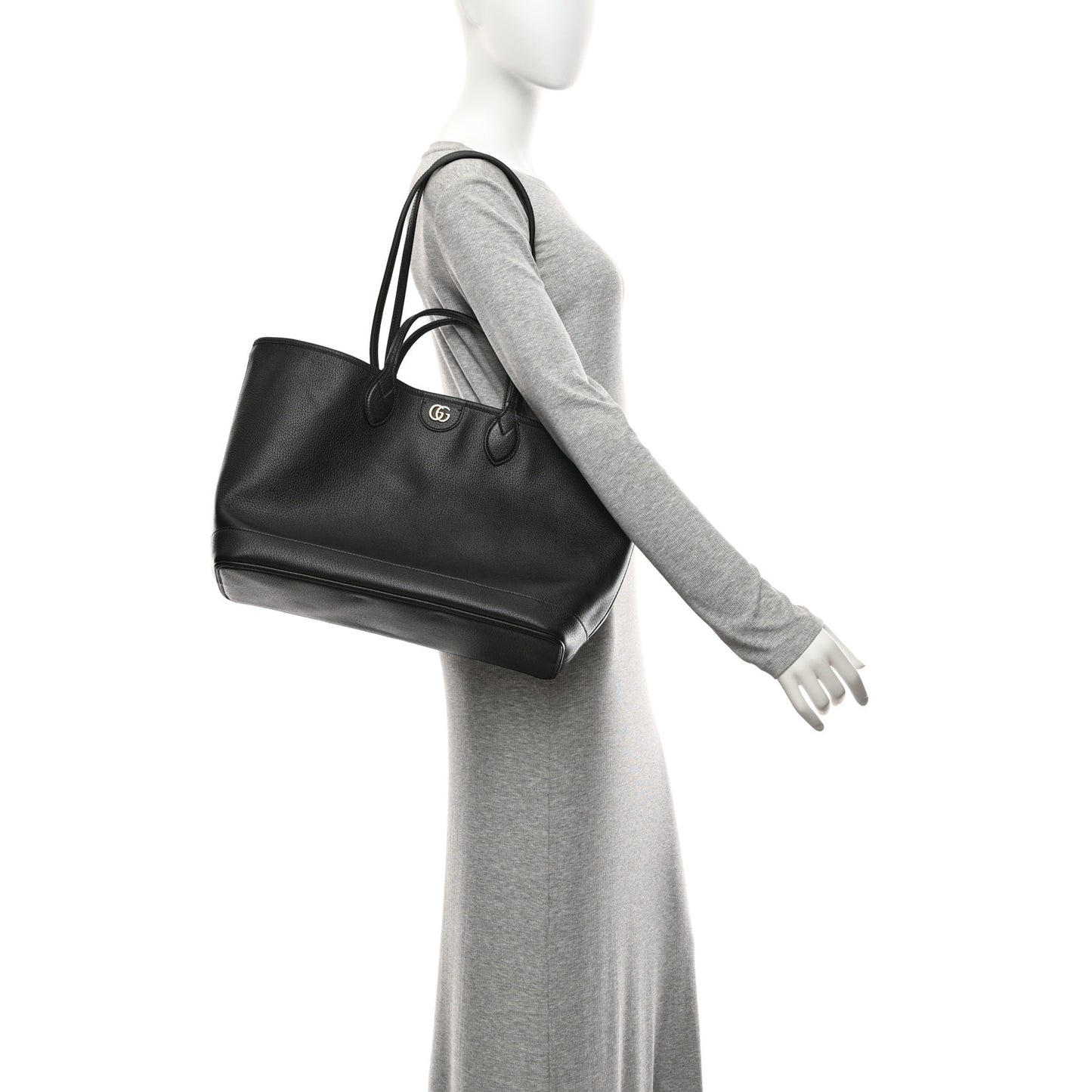 Textured Dollar Calfskin Medium Ophidia Shoulder Tote Bag Black