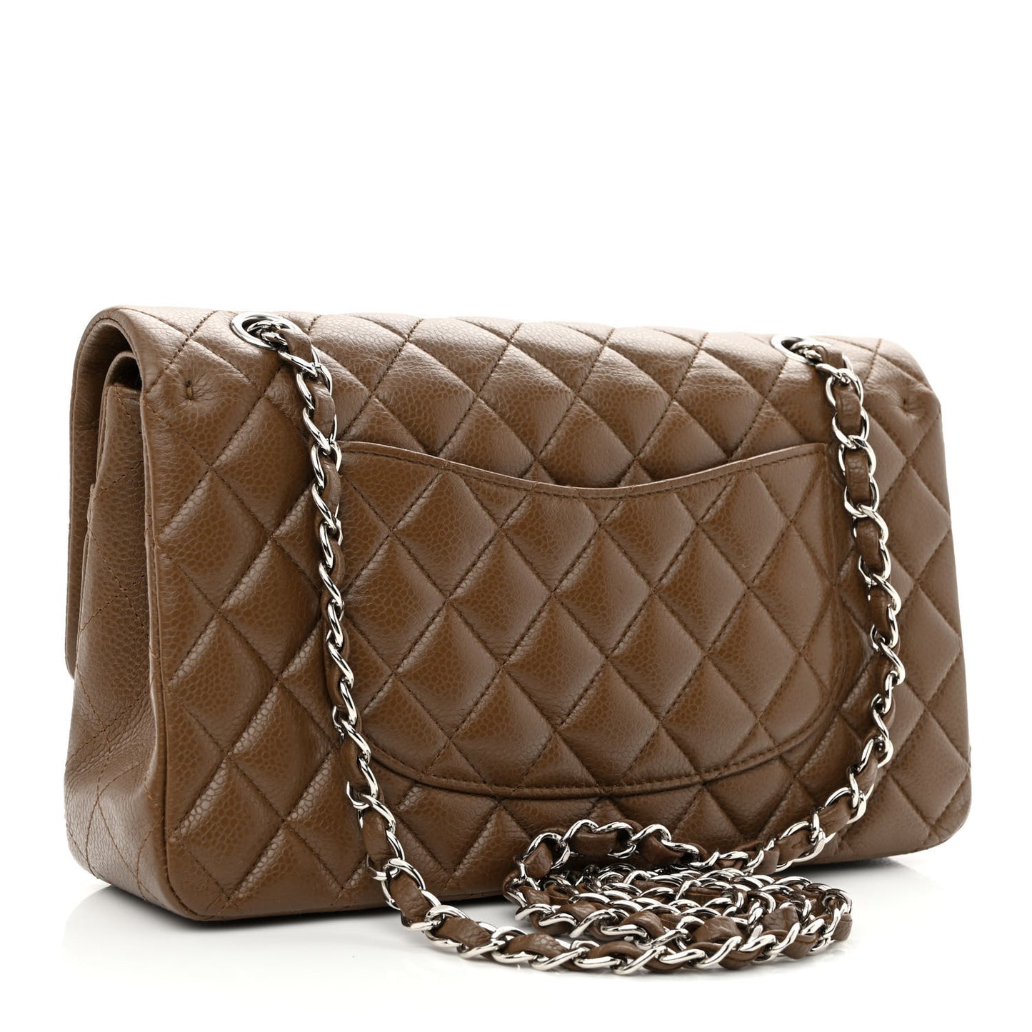 Caviar Quilted Medium Double Flap Brown