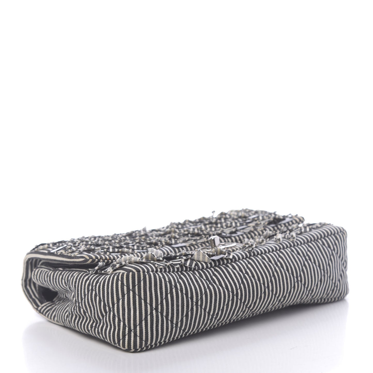 Canvas Sequin Stripe Medium Double Flap Black White