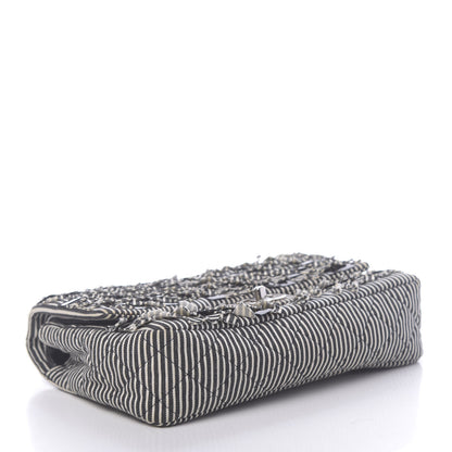 Chanel Canvas Sequin Stripe Medium Double Flap Black White 4 of 11