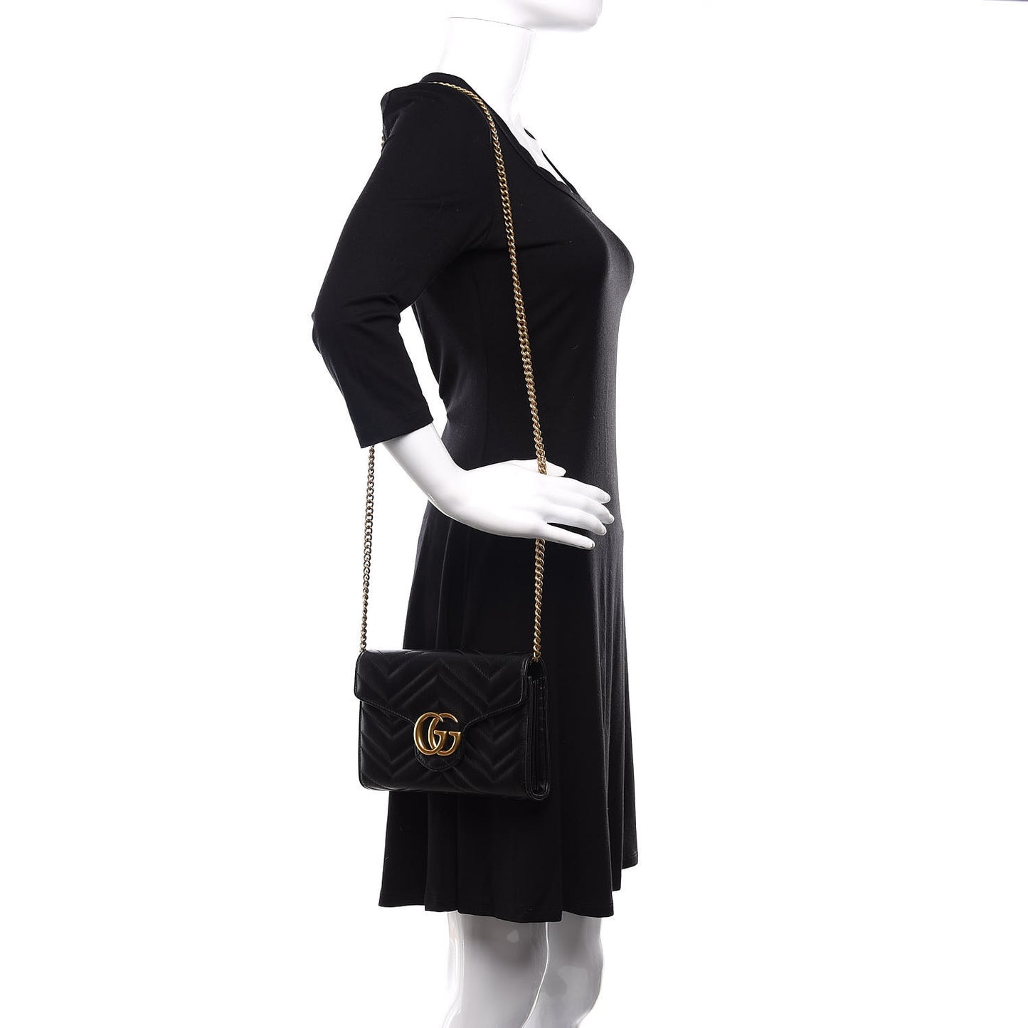 Calfskin Matelasse GG Marmont Chain Wallet Black