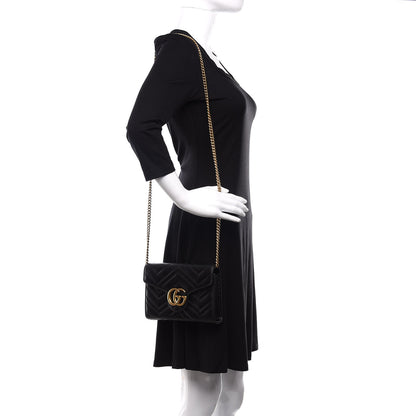 Gucci Calfskin Matelasse GG Marmont Chain Wallet Black 2 of 11
