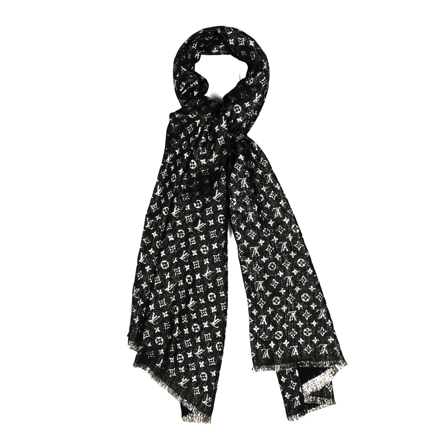 Louis Vuitton Silk Monogram So Glitter Stole Black 1 of 3