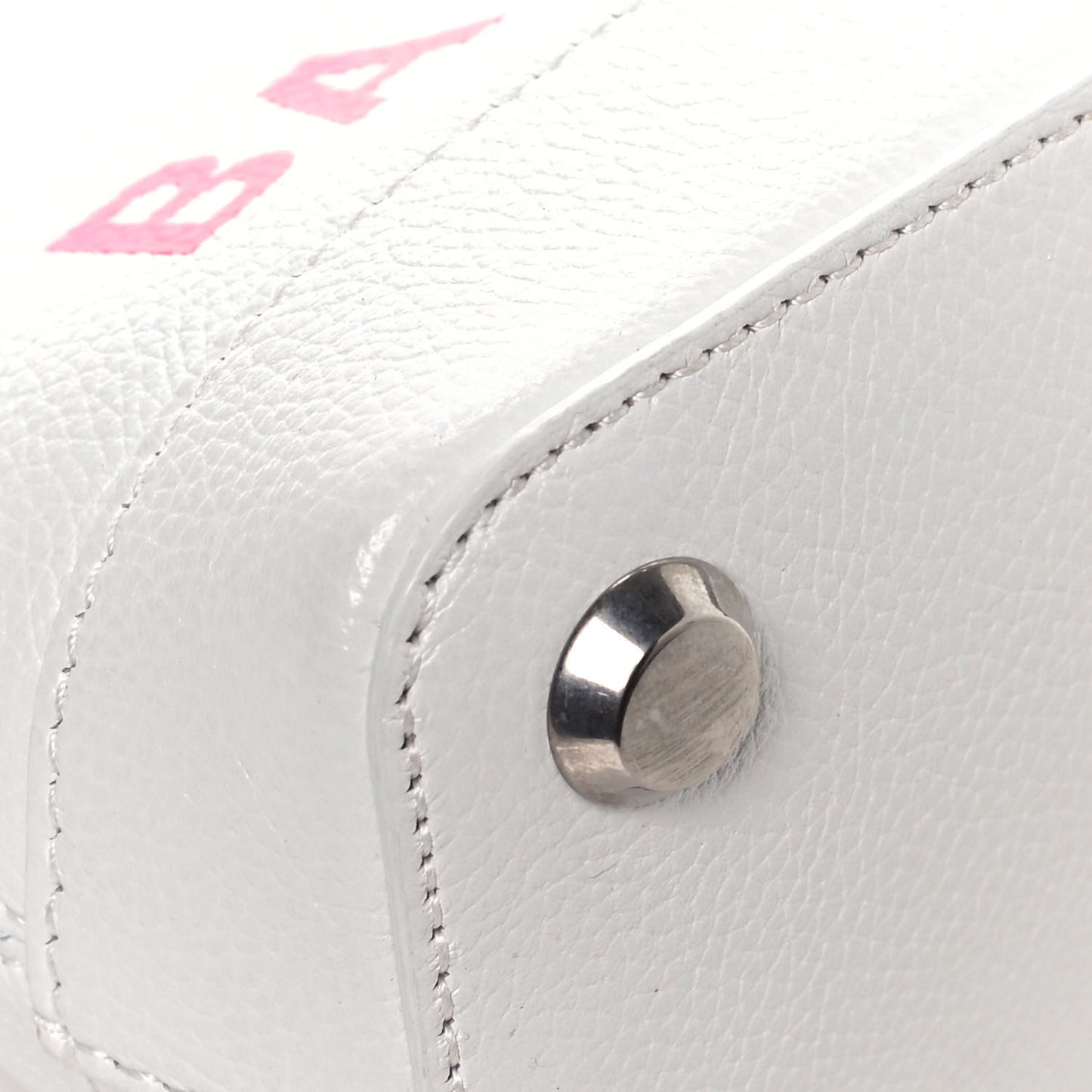 Grained Calfskin Logo XXS Ville Top Handle Bag White Fluo Pink