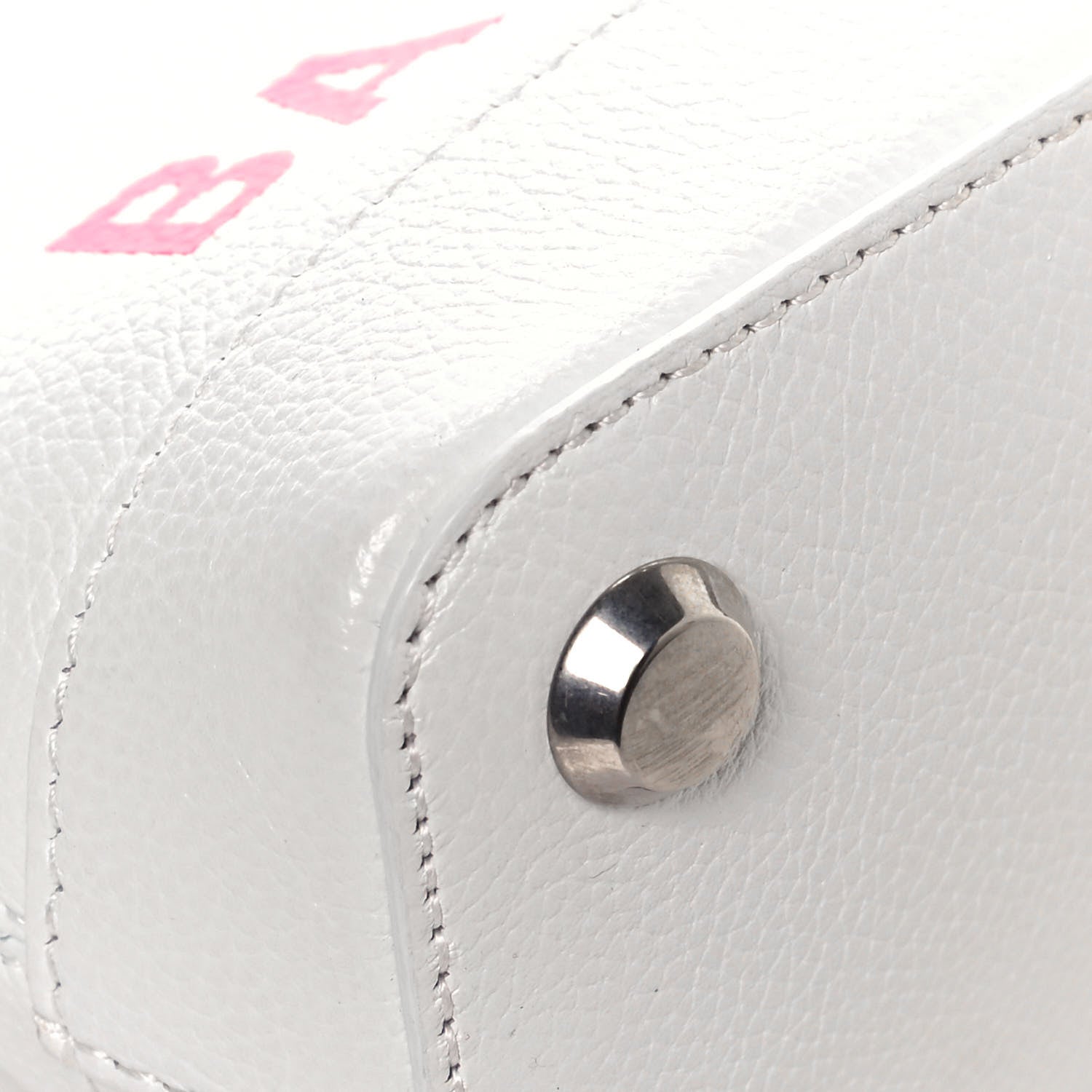 Balenciaga Grained Calfskin Logo XXS Ville Top Handle Bag White Fluo Pink 7 of 11