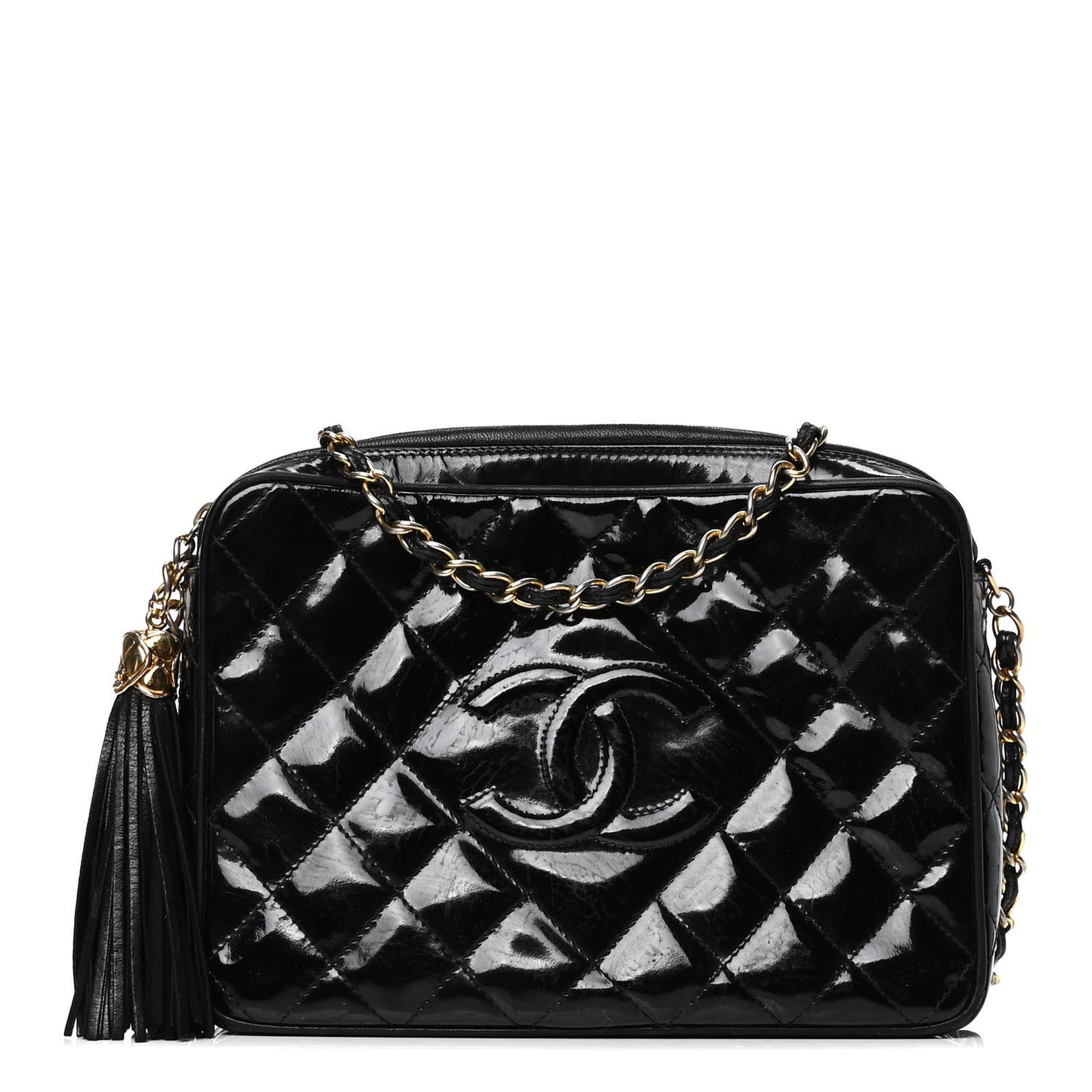 Patent Quilted Tassel Camera Case Black