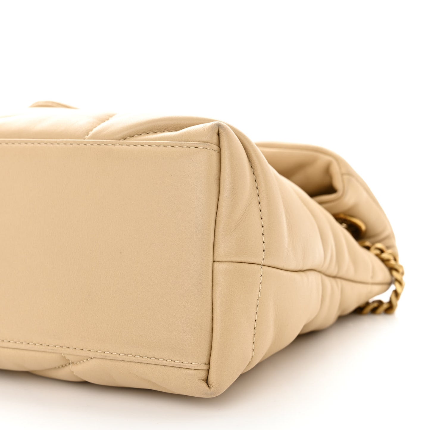 Lambskin Quilted Small Loulou Puffer Monogram Chain Satchel Dark Beige
