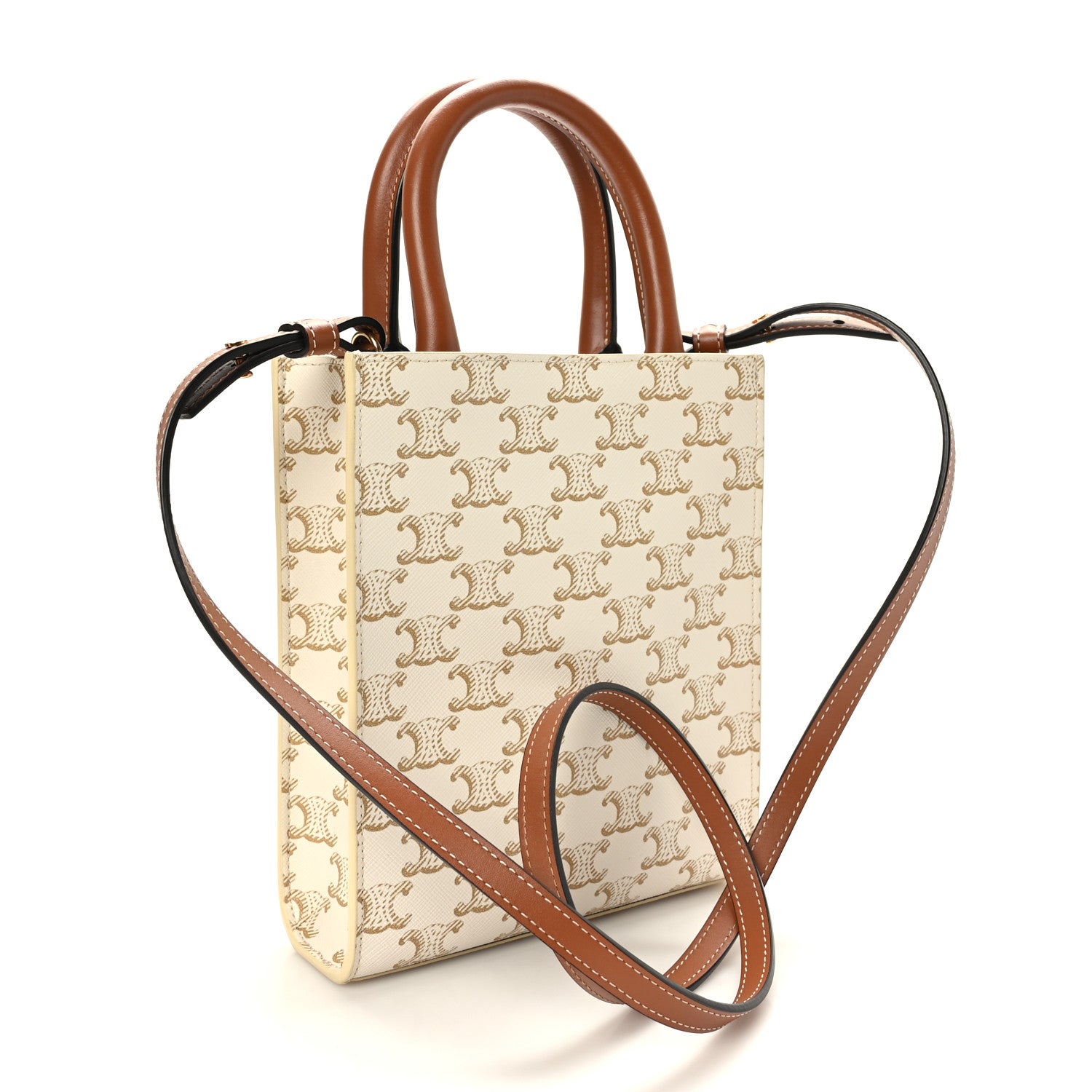 Celine Triomphe Canvas Calfskin Mini Vertical Cabas White 3 of 7