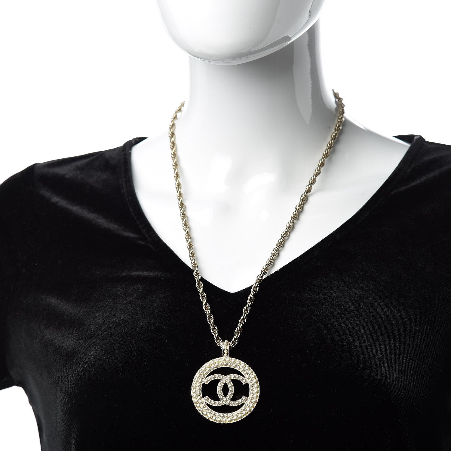 Chanel Pearl CC Medallion Necklace Gold 2 of 6