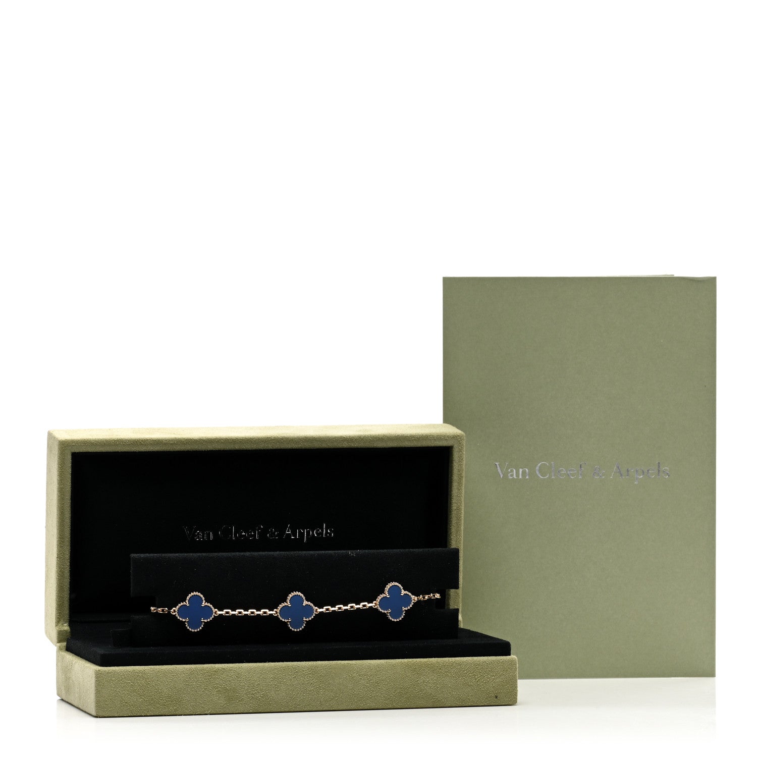 Van Cleef & Arpels 18K Yellow Gold Blue Agate 5 Motifs Vintage Alhambra Bracelet 4 of 4