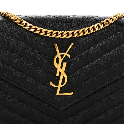 Saint Laurent Grain De Poudre Matelasse Chevron Monogram Chain Wallet Black 8 of 11