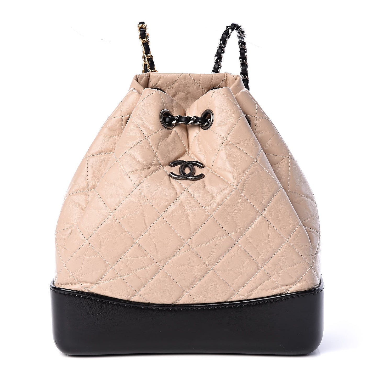 Aged Calfskin Quilted Small Gabrielle Backpack Beige Black