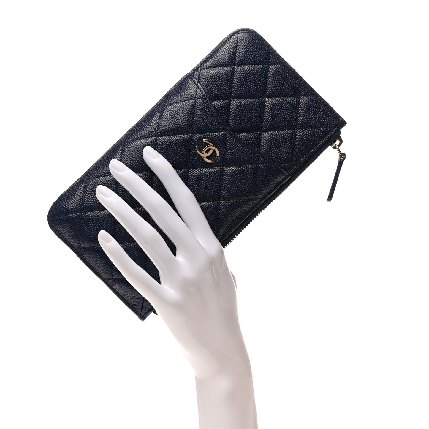 Caviar Quilted Classic Flat Wallet Pouch Navy