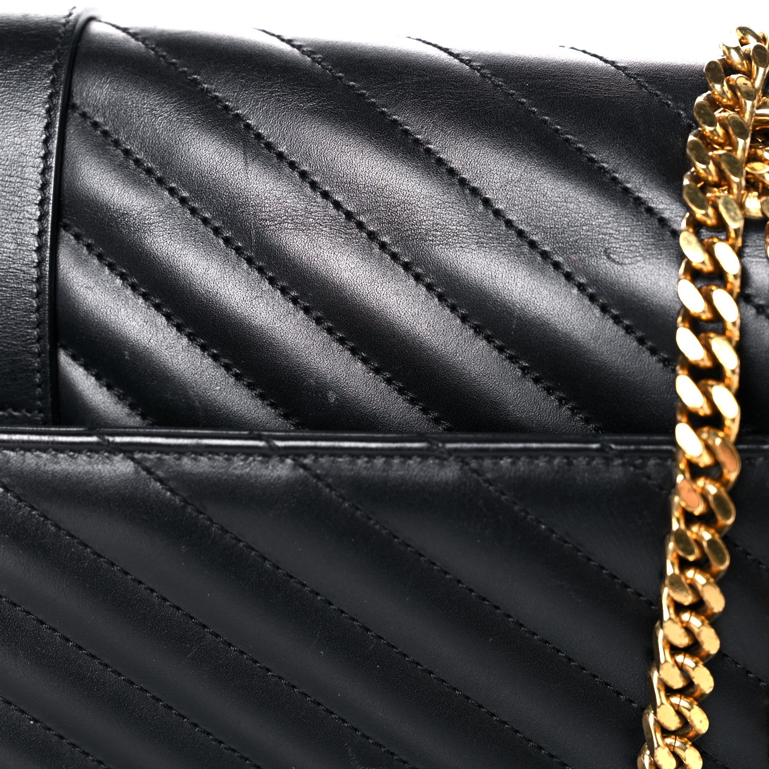 Saint Laurent Smooth Calfskin Matelasse Chevron Large Monogram Satchel Black 22 of 25