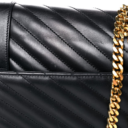 Saint Laurent Smooth Calfskin Matelasse Chevron Large Monogram Satchel Black 22 of 25