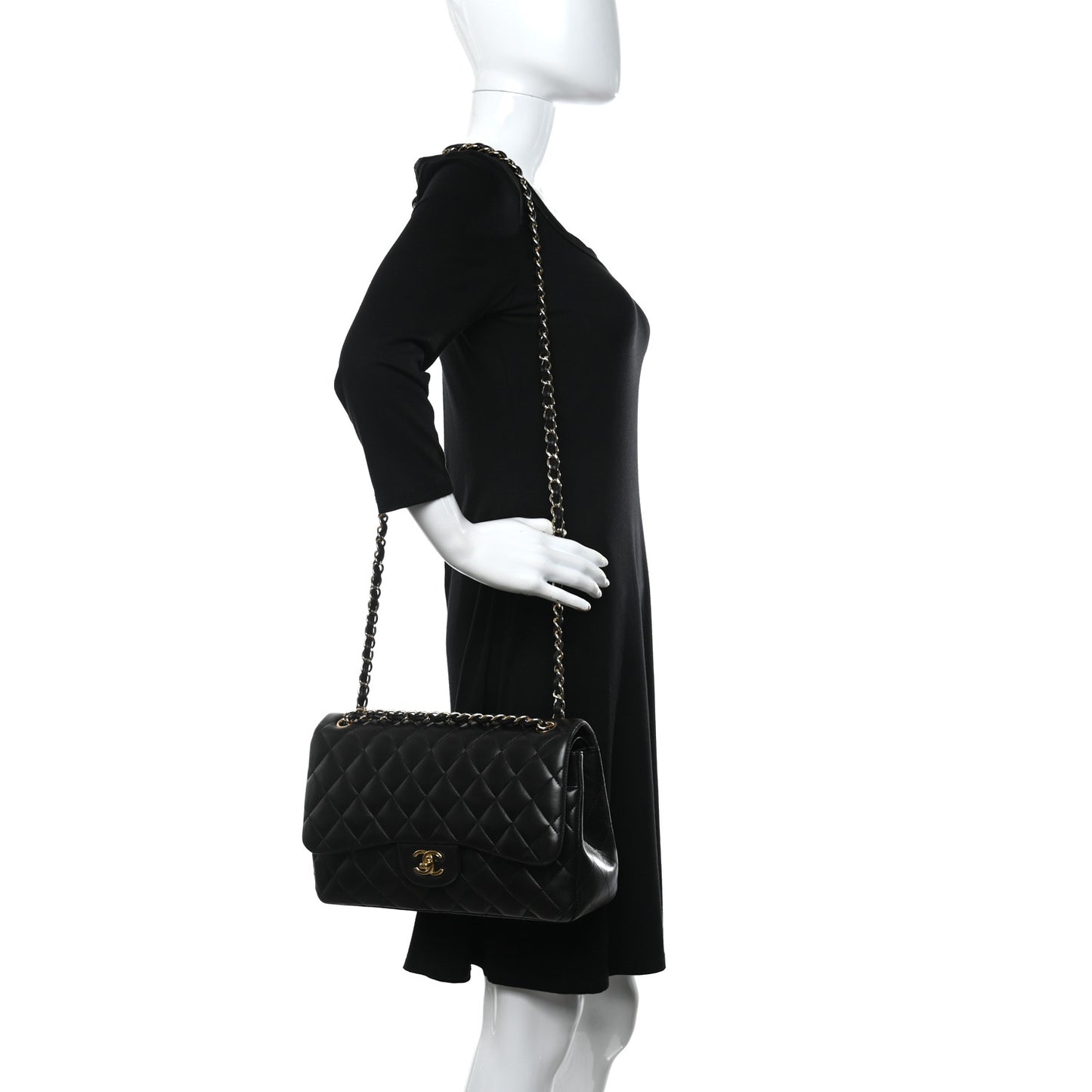 Lambskin Quilted Jumbo Double Flap Black