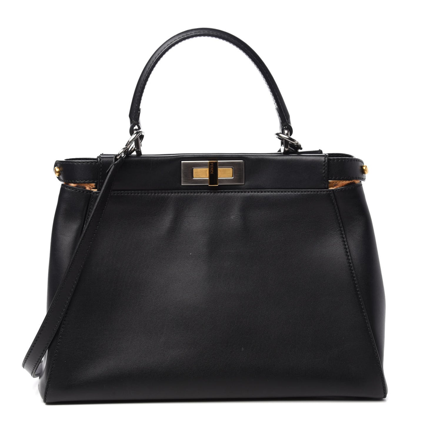 Calfskin Calf Hair Leopard Print Medium Peekaboo Iconic Satchel Black