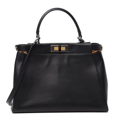 Fendi Calfskin Calf Hair Leopard Print Medium Peekaboo Iconic Satchel Black 1 of 11
