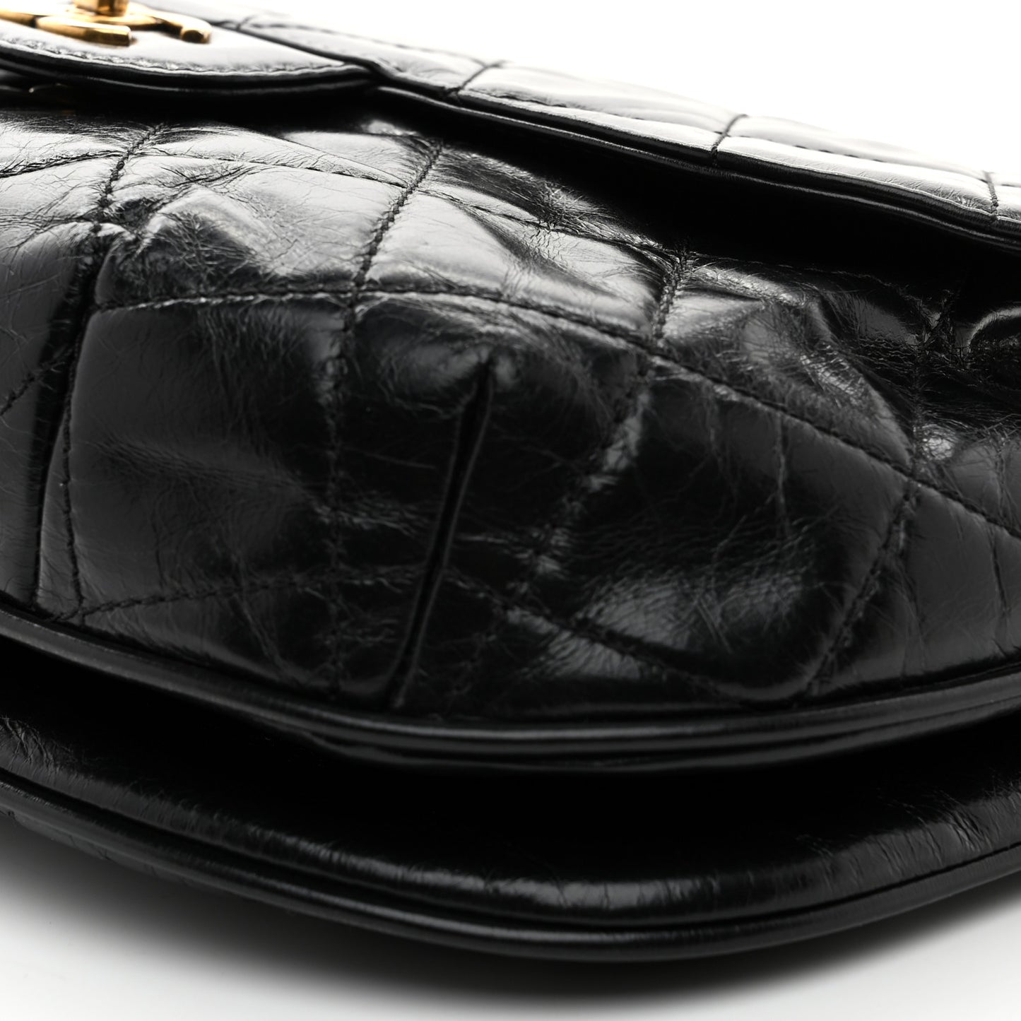 Glazed Calfskin Quilted Medium Bubble CC Flap Black