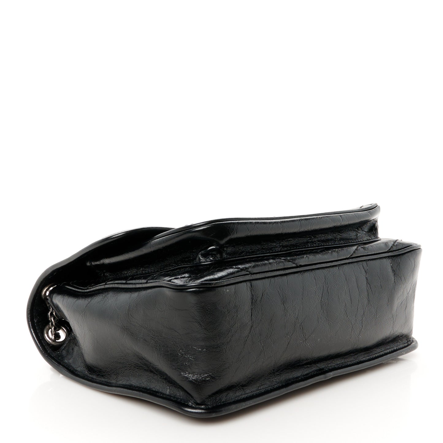 Crinkled Calfskin Matelasse Monogram Medium Niki Chain Satchel Black